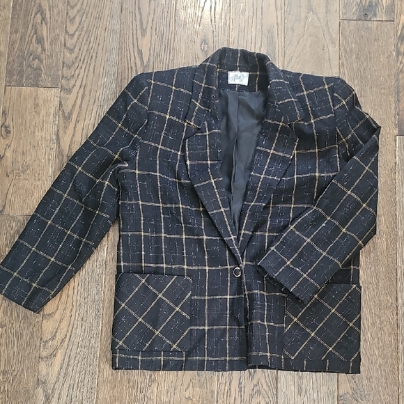 VINTAGE Stylish Black Plaid Blazer - Picture 1 of 6
